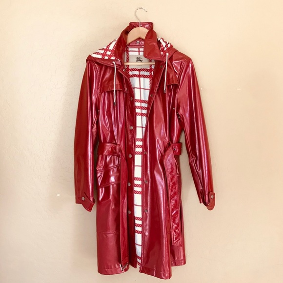 Coats | Burberry Red Metallic Rain Coat 